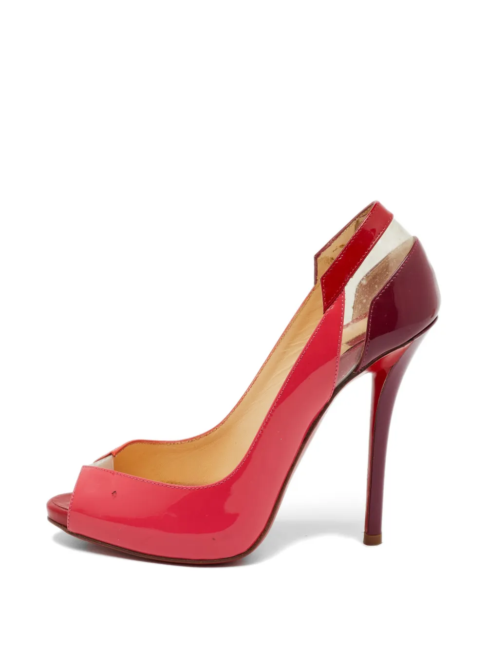 Pre-owned Christian Louboutin Patent-leather Peep-toe Pumps In Red