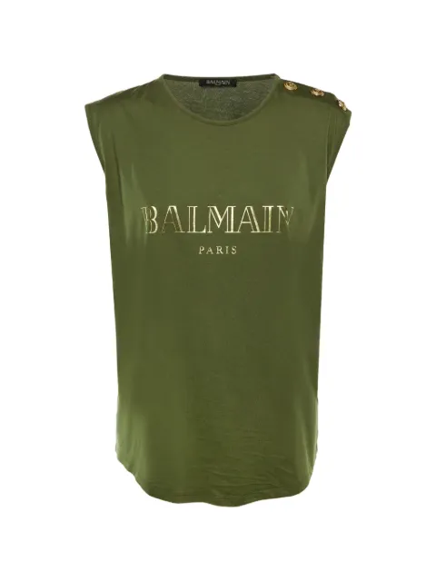 Balmain Pre-Owned logo-print cotton sleeveless T-shirt 