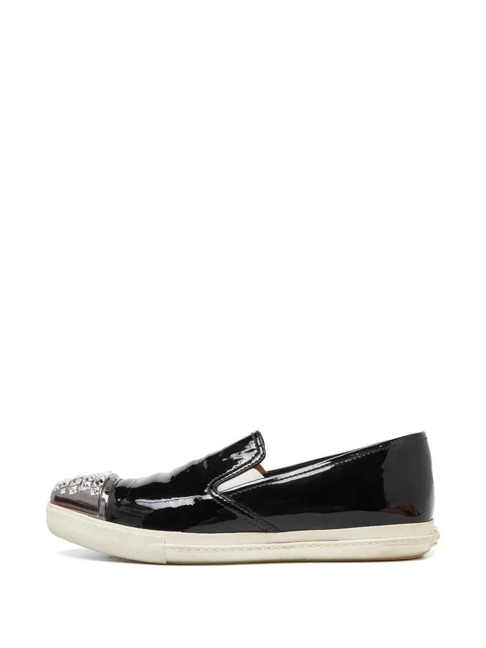 Miu Miu Pre-Owned pointed-toed crystal-embellished leather loafers - Nero