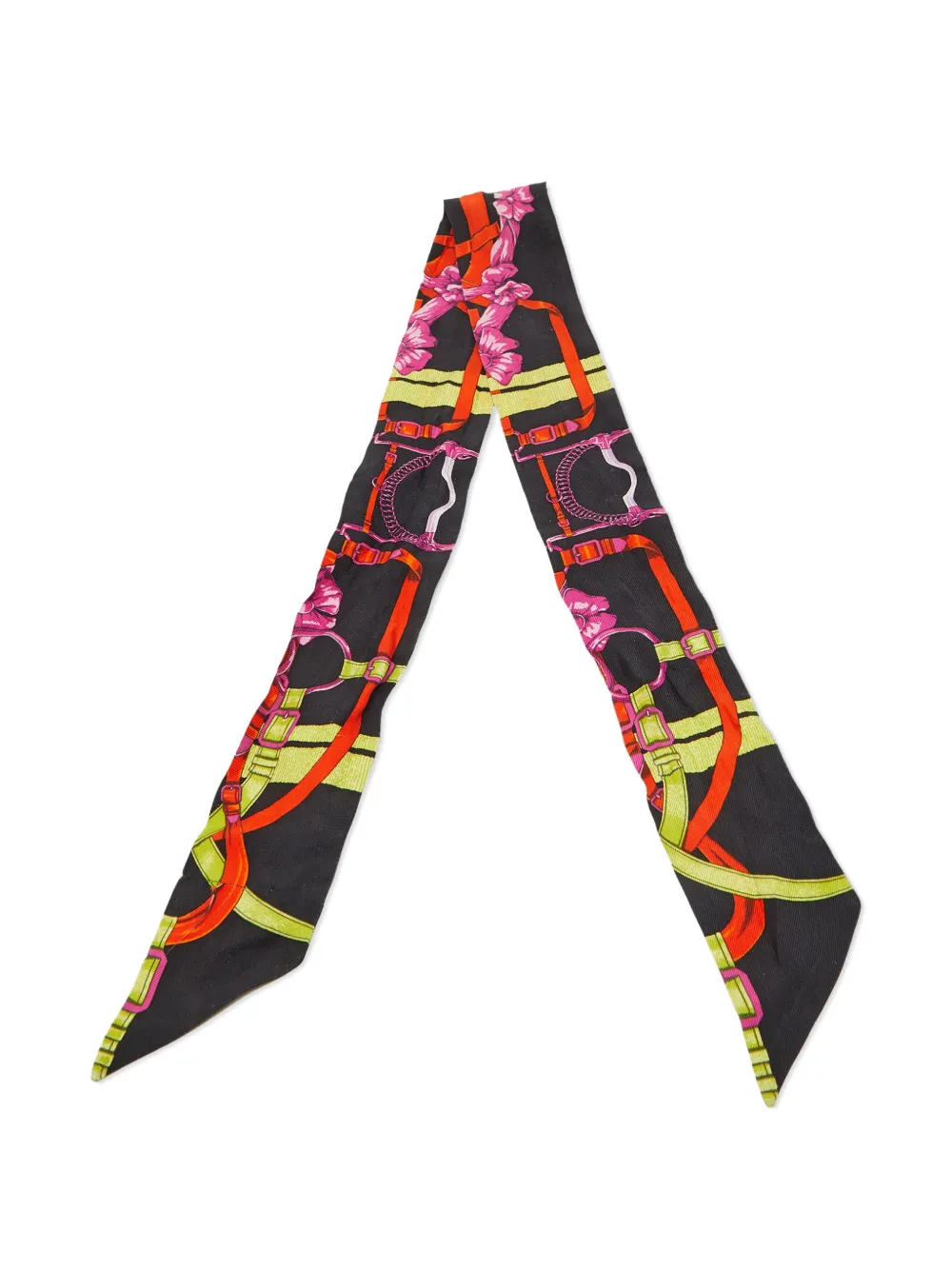 Pre-owned Hermes Grand Manege Fleuri Twilly Scarf In Black
