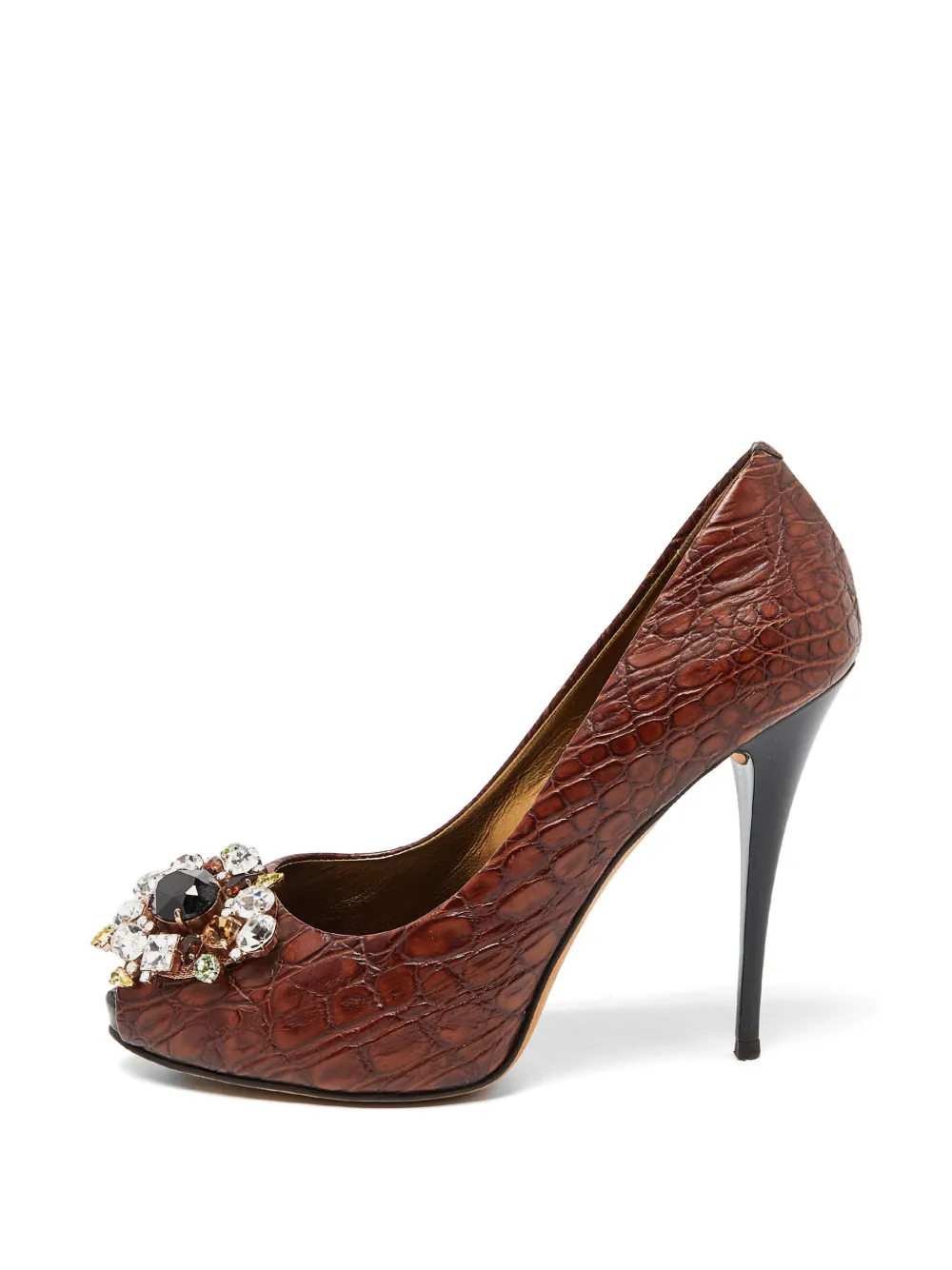 Giuseppe Zanotti Vintage croc-embossed crystal-embellished pumps - Marrone