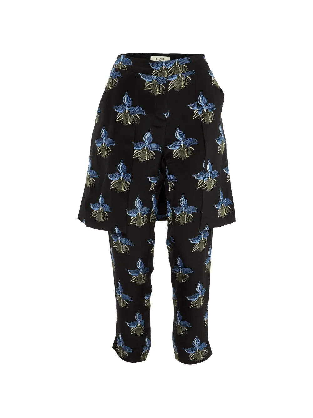 Fendi Pre-Owned floral-print silk-overlay trousers - Nero