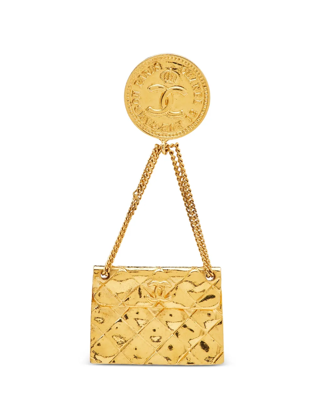 CHANEL Pre-Owned Hanging Flap Bag-motif pin brooch - Oro