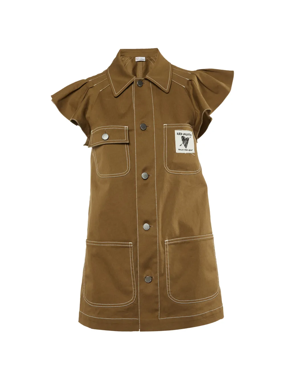 Red Valentino Vintage ruffle-sleeve denim jacket - Marrone