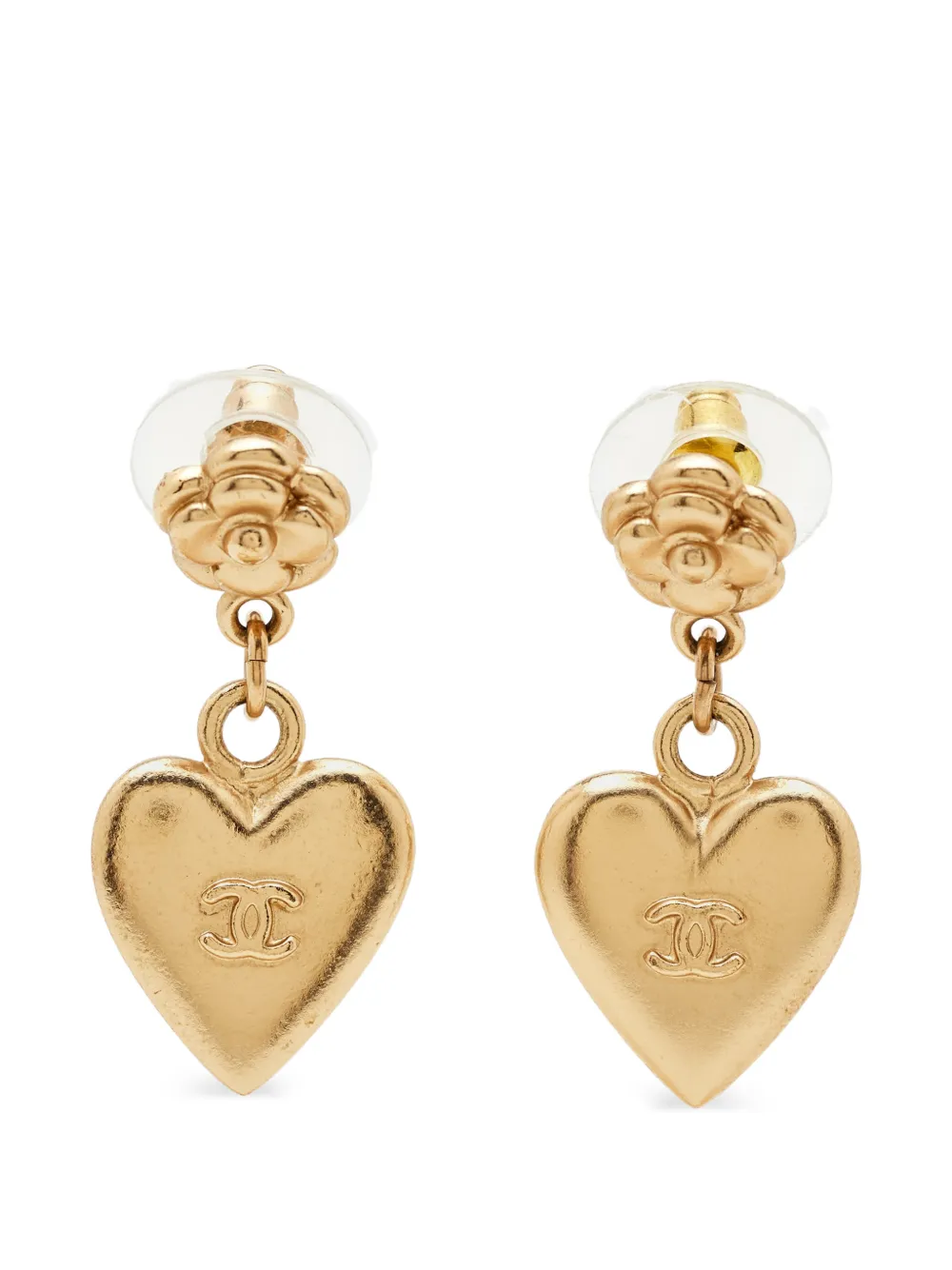 CHANEL Pre-Owned 2002 CC flower heart earrings - Gold