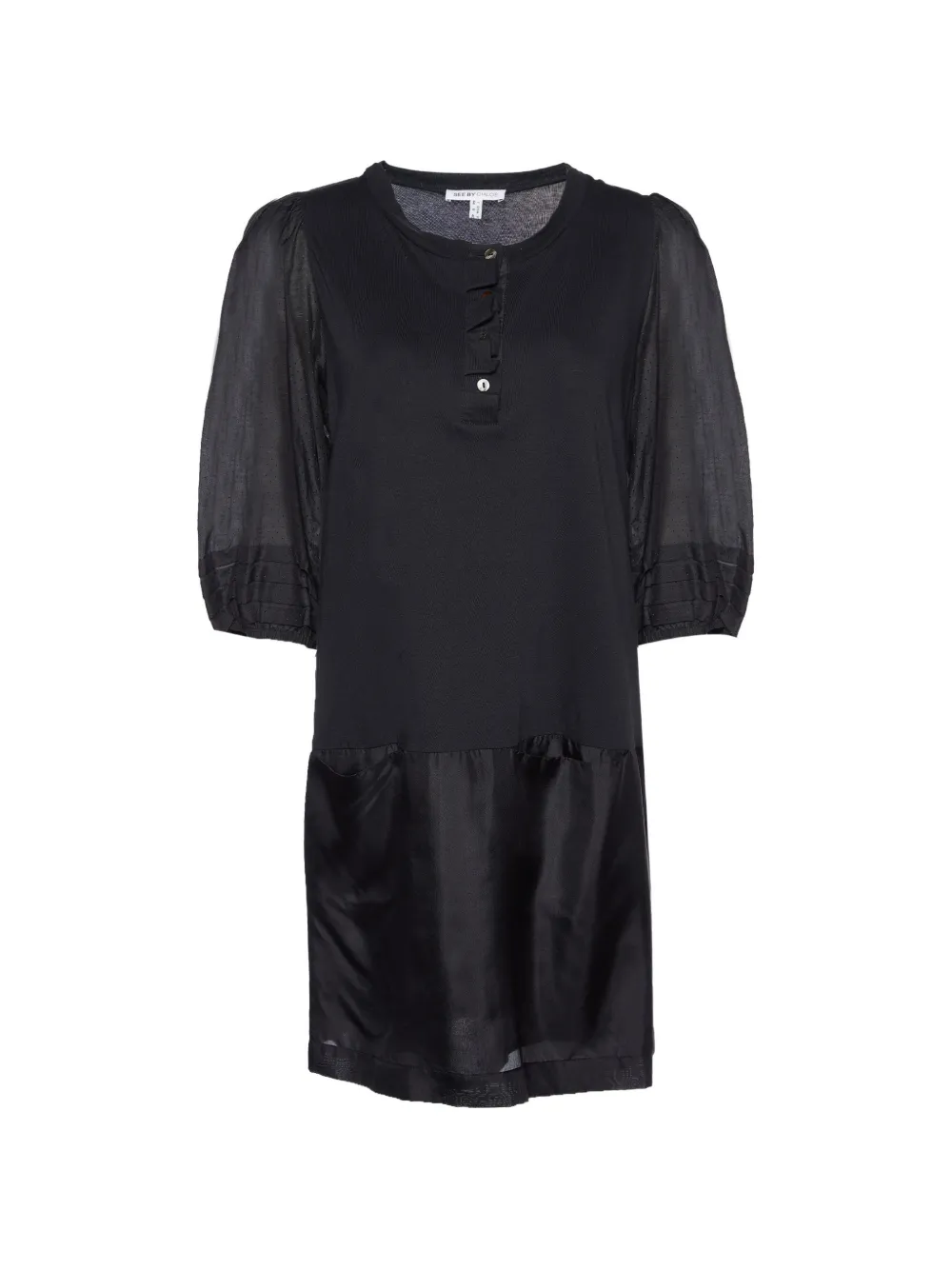 See By Chloé Vintage ruffle-trim shift mini dress - Nero