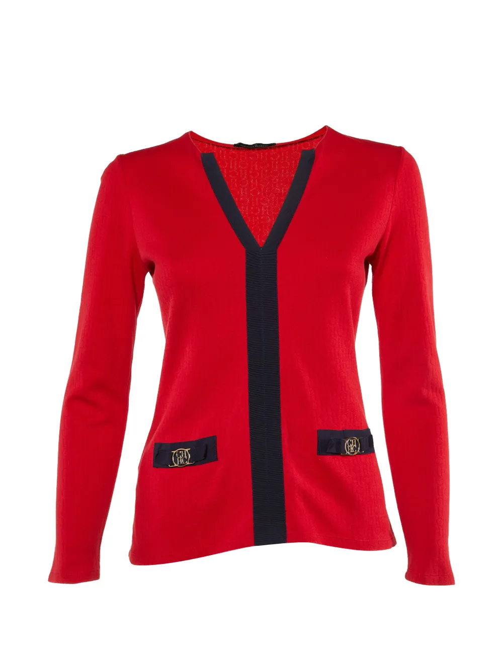 Carolina Herrera Vintage cotton V-neck blouse - Rosso