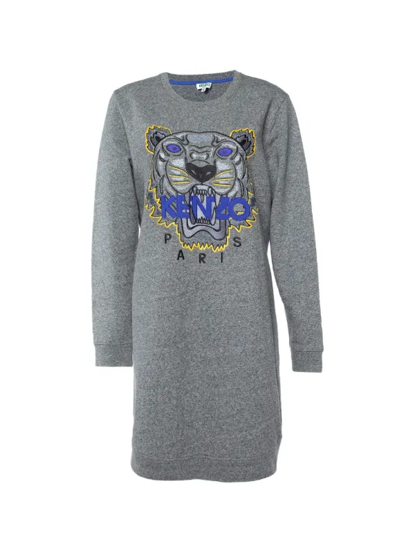kenzo knit dress Kenzo Pre-Owned Tiger Embroidered Sweater Dress | Grey