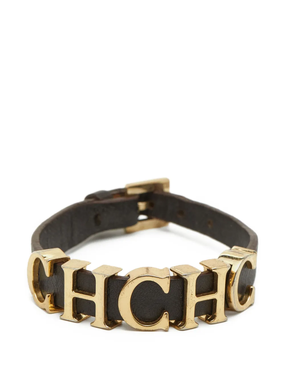 Carolina Herrera Vintage CH logo leather bracelet - Oro