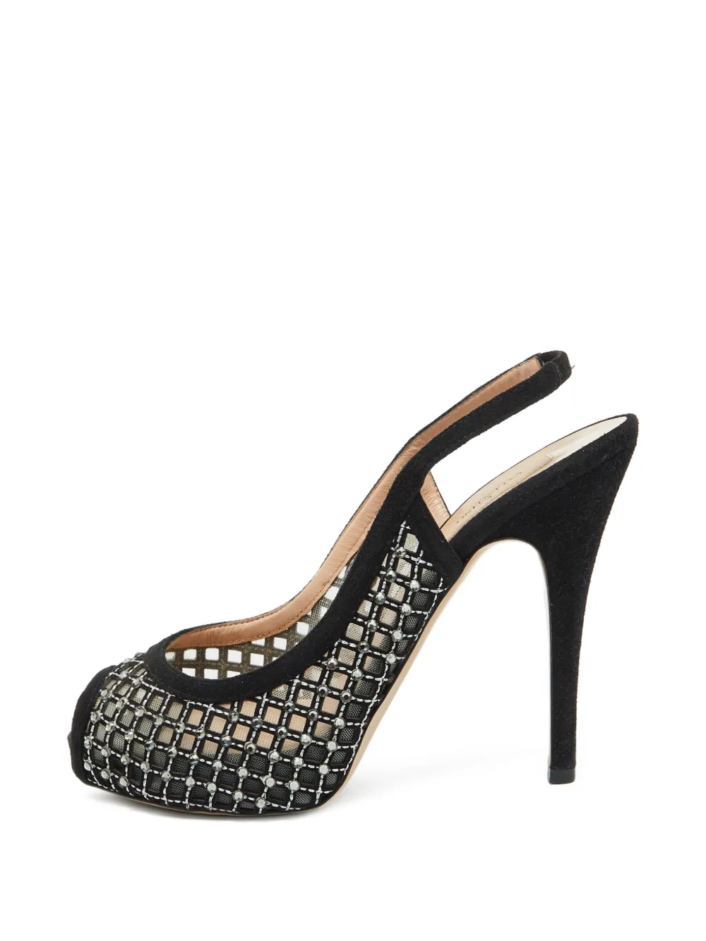 Valentino Garavani Pre-Owned crystal-embellished peep-toe pumps - Nero