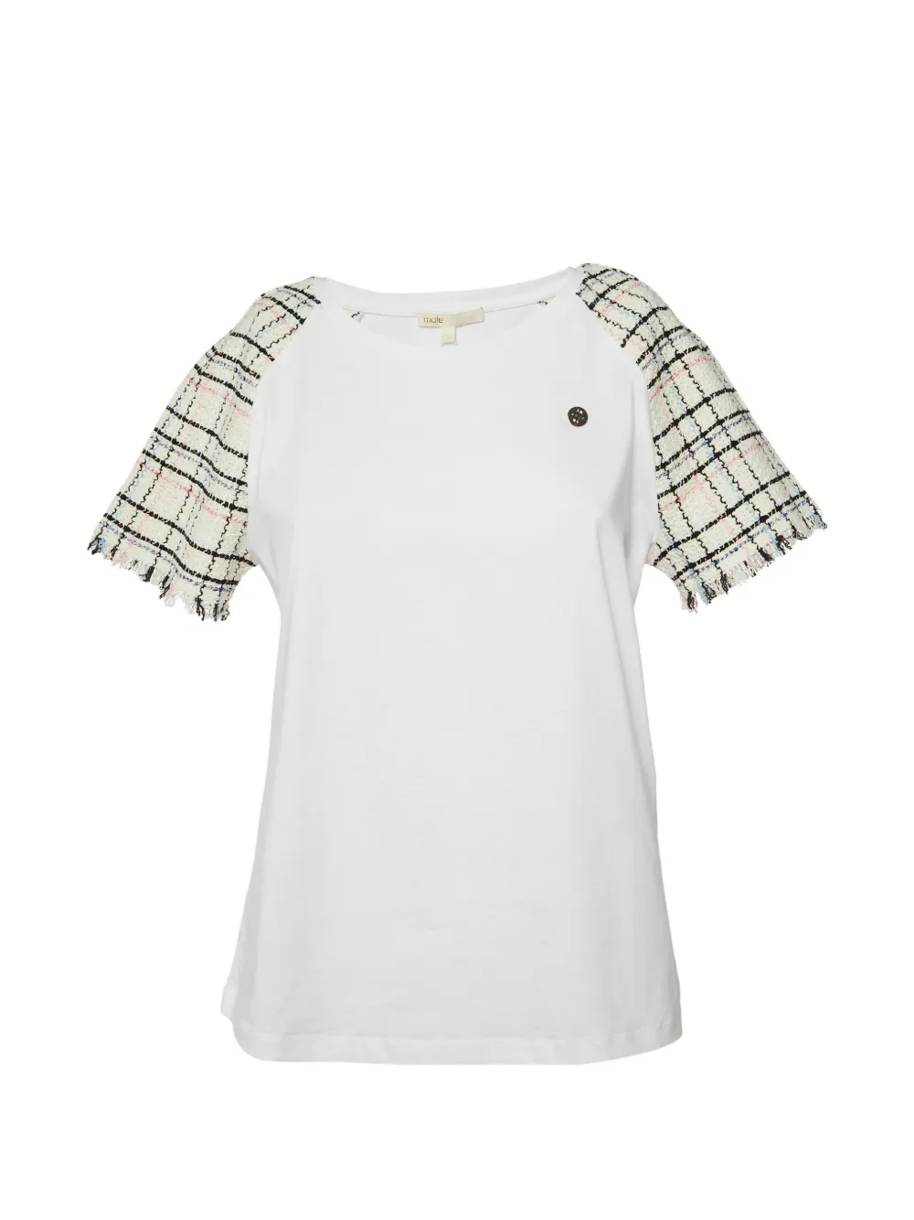 Maje tweed-sleeved crew-neck T-Shirt - Bianco