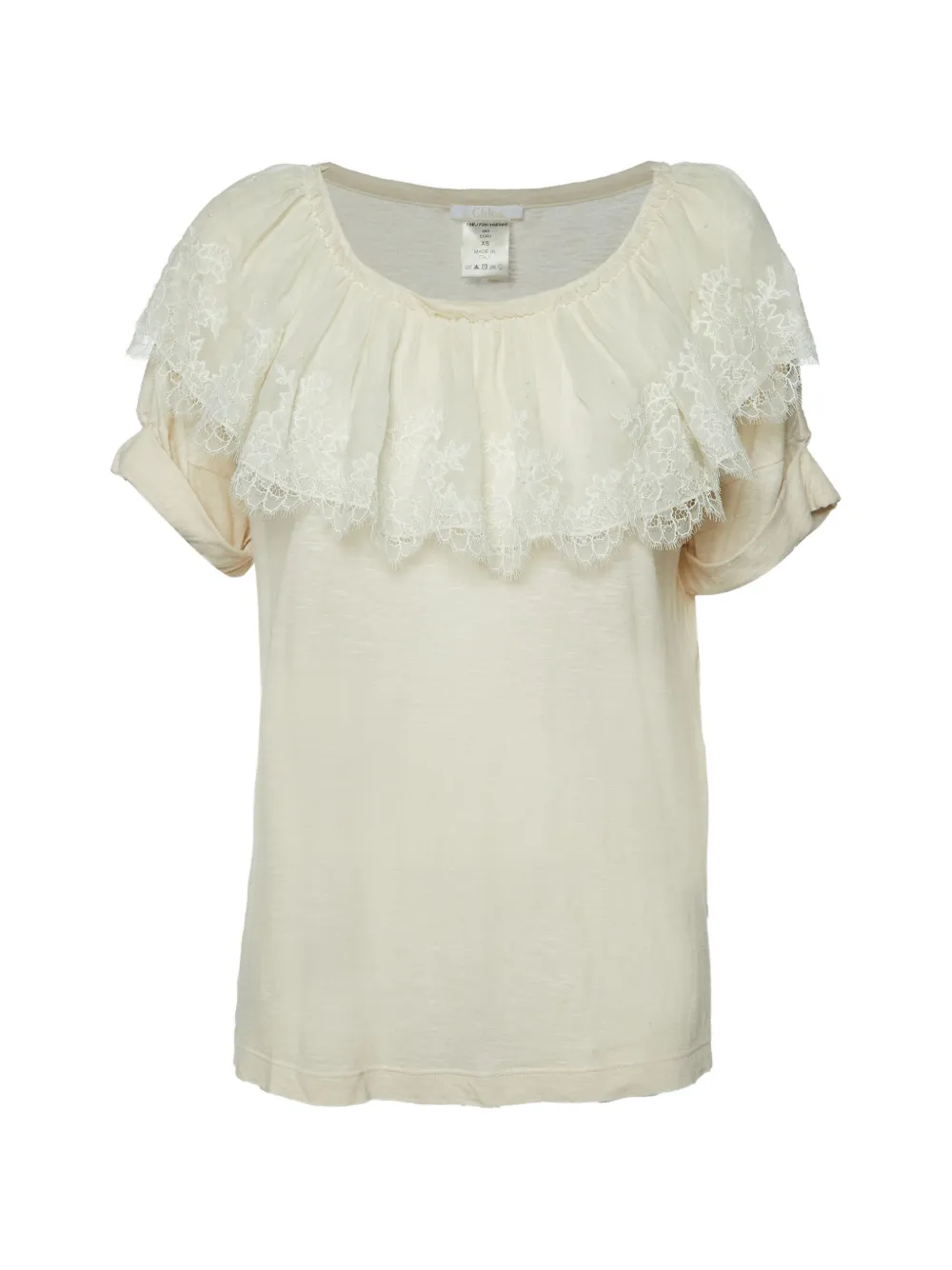 Chloé Pre-Owned lace-trimmed knit T-shirt - Toni neutri