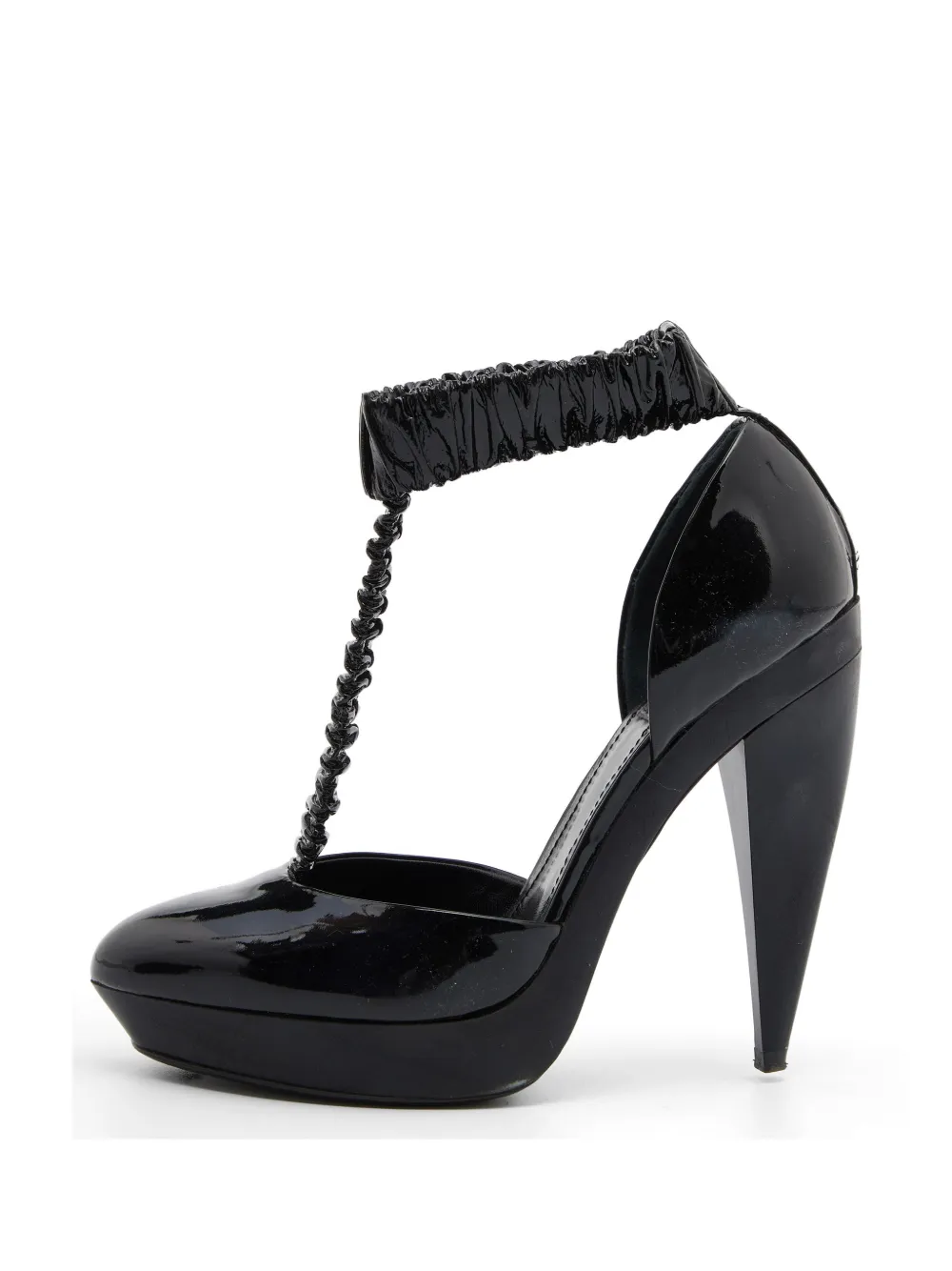 Pre-owned Burberry Black Patent Leather Pleated T Strap Pumps