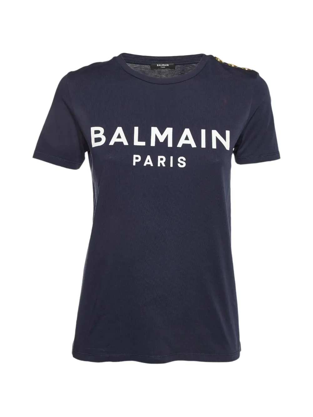 Balmain Pre-Owned logo-print button-detail T-shirt - Blau