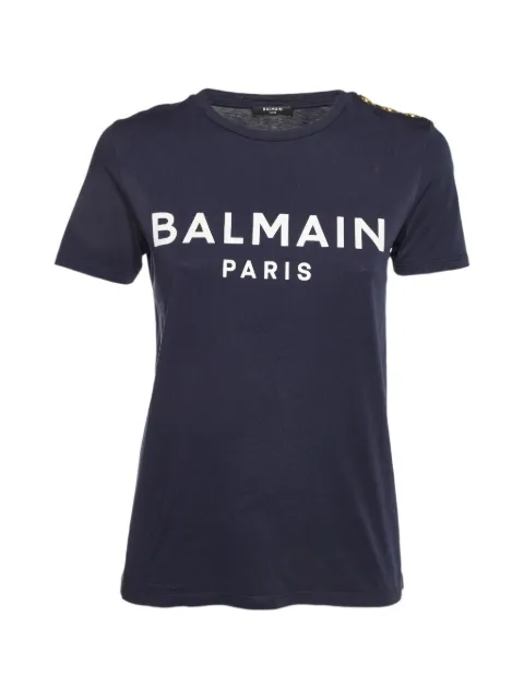 Balmain Pre-Owned logo-print button-detail T-shirt