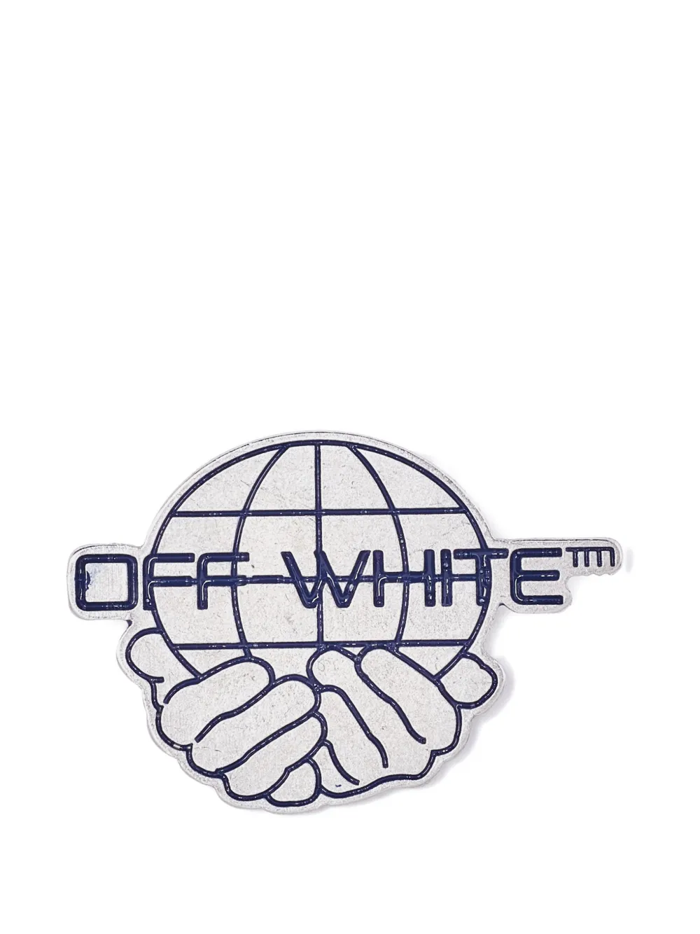 Off-White Pre-Owned World logo-print brooch - Argento