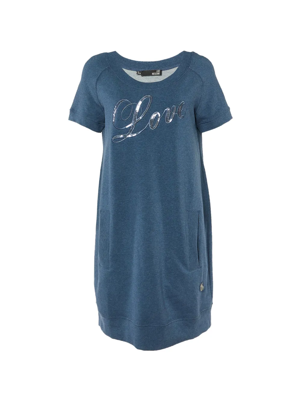 Pre-owned Moschino Sequin-logo Mini Dress In Blue