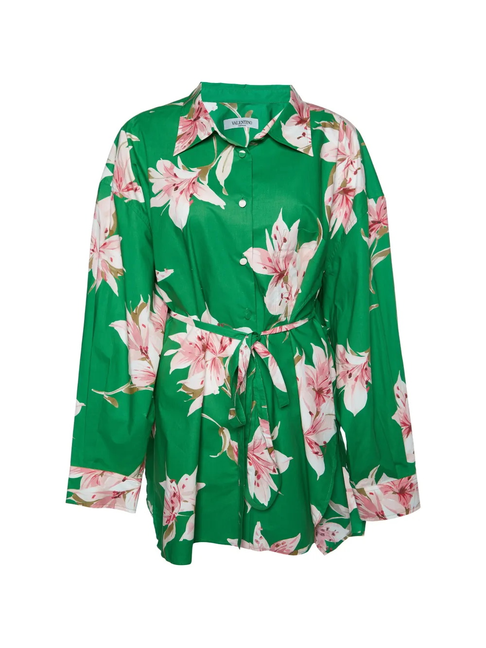 Valentino Garavani Pre-Owned floral-print belted shirt mini dress - Verde