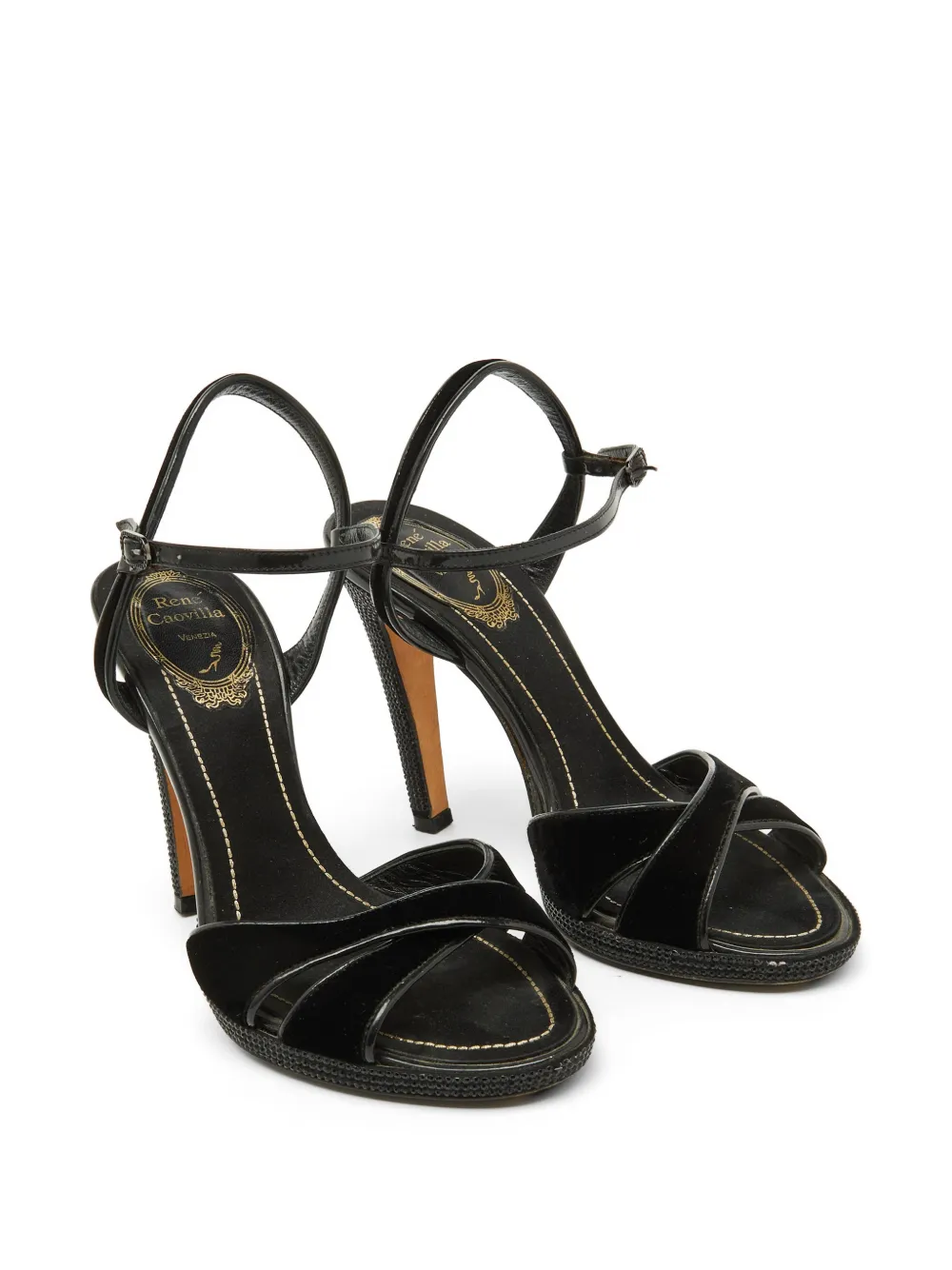 René Caovilla René Caovilla velvet patent leather sandals - Nero