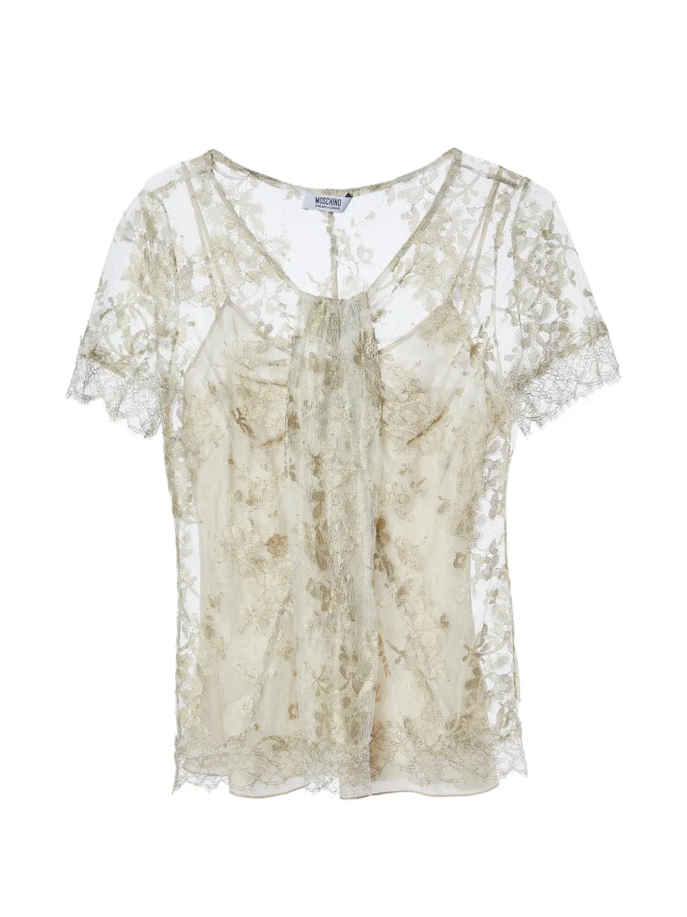 Moschino Pre-Owned floral-lace short-sleeve blouse - Toni neutri