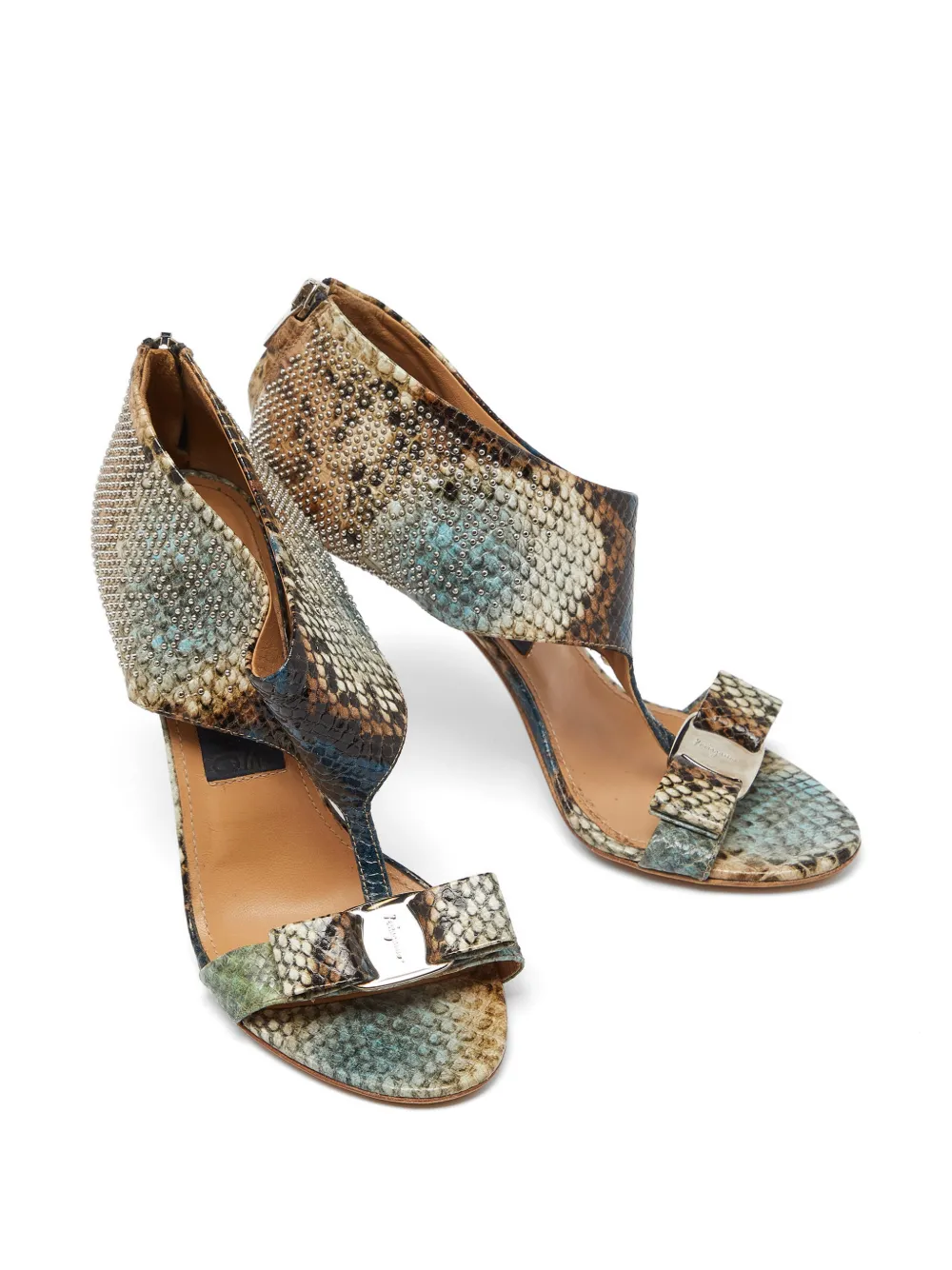 Ferragamo Pre-Owned T-strap python-embossed sandals - Blu