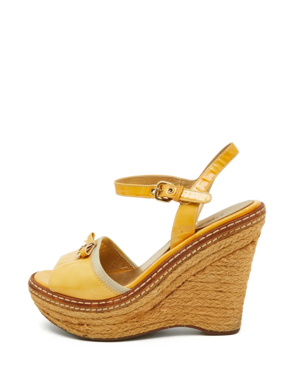 Prada Pre-Owned bow-detail ankle-strap espadrilles - Gelb