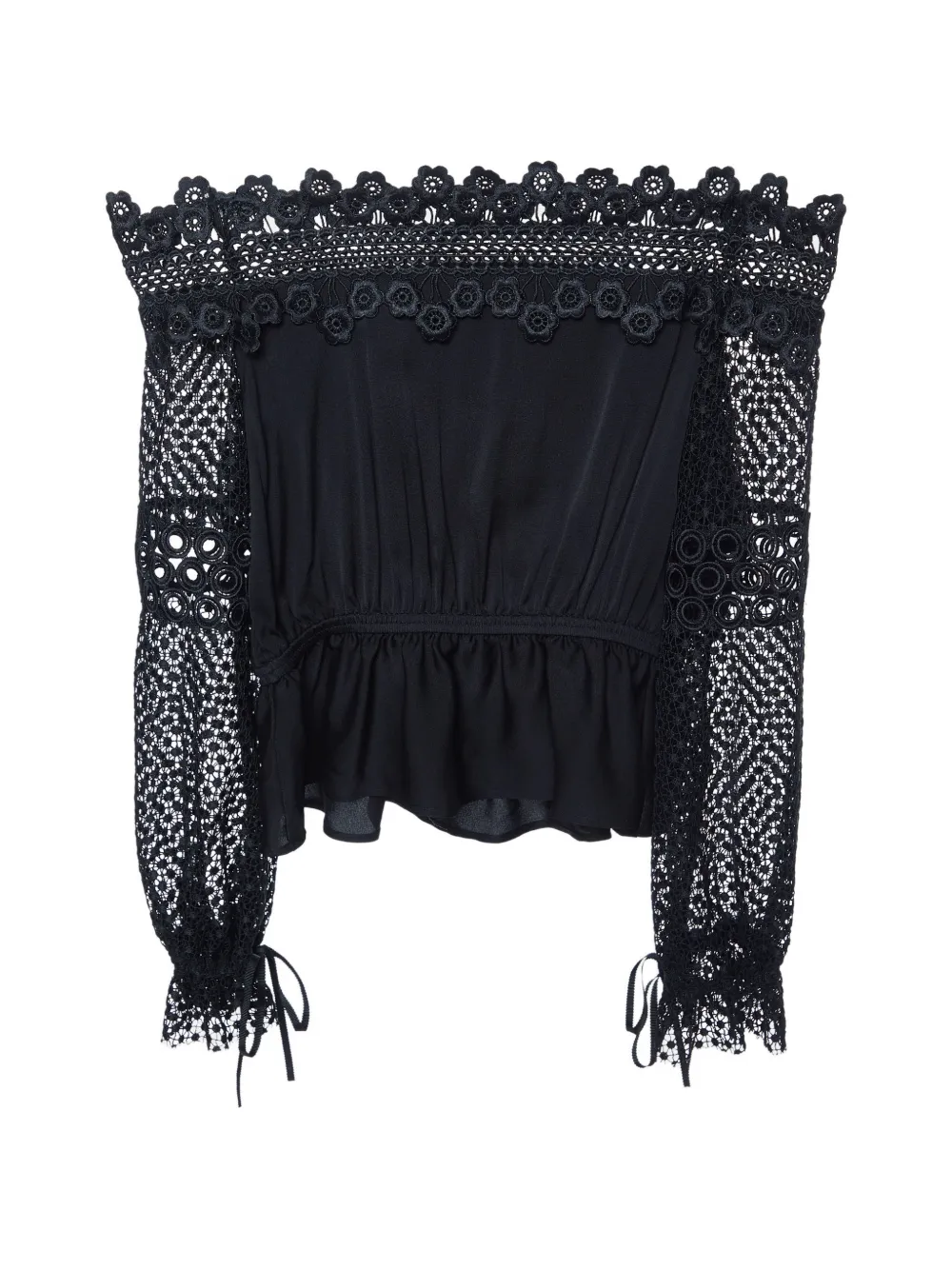 Self-Portrait lace-panel off-shoulder blouse - Schwarz