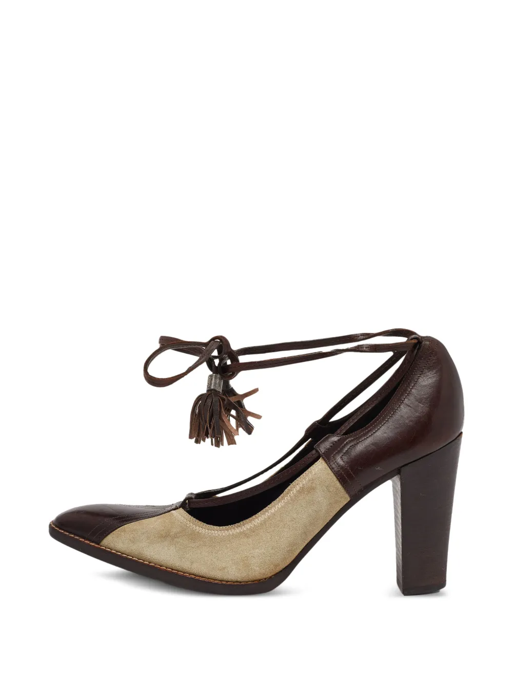 Saint Laurent Pre-Owned fringe ankle-wrap pumps - Marrone