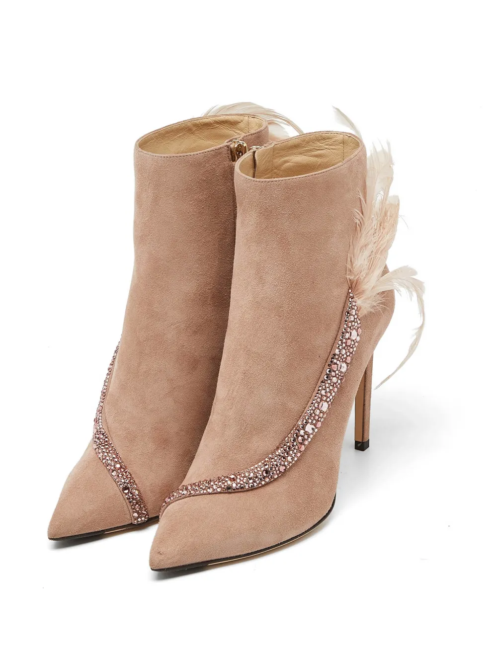 Jimmy Choo Pre-Owned crystal-embellished feather ankle boots - Rosa