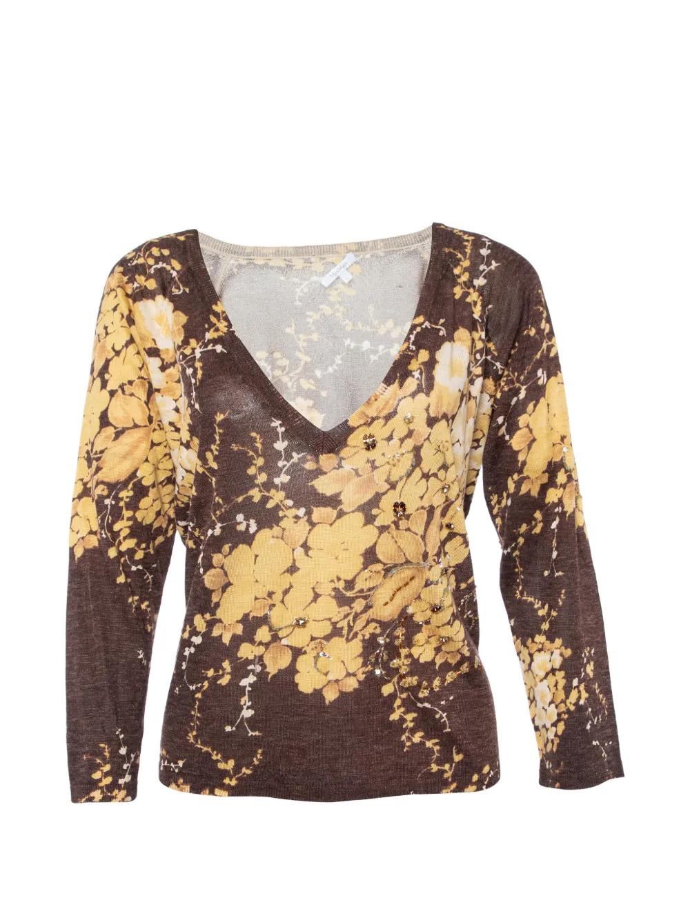 Max Mara floral-print V-neck sweater - Marrone