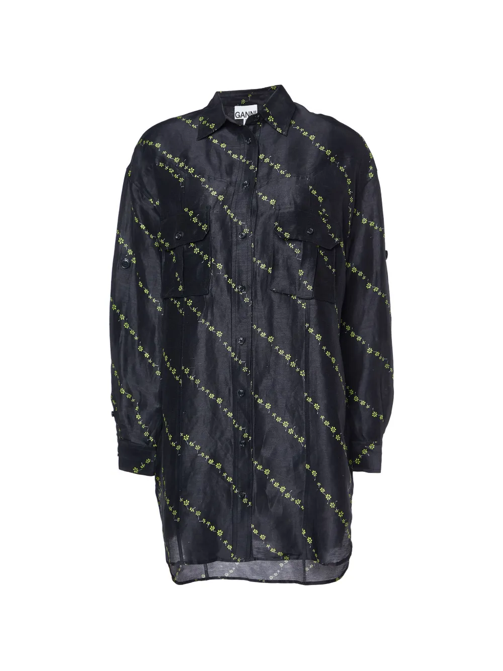 GANNI floral-print sheer shirt - Nero