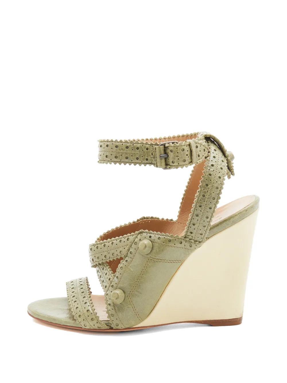 Balenciaga Pre-Owned brogue strappy wedge-heel leather sandals - Verde