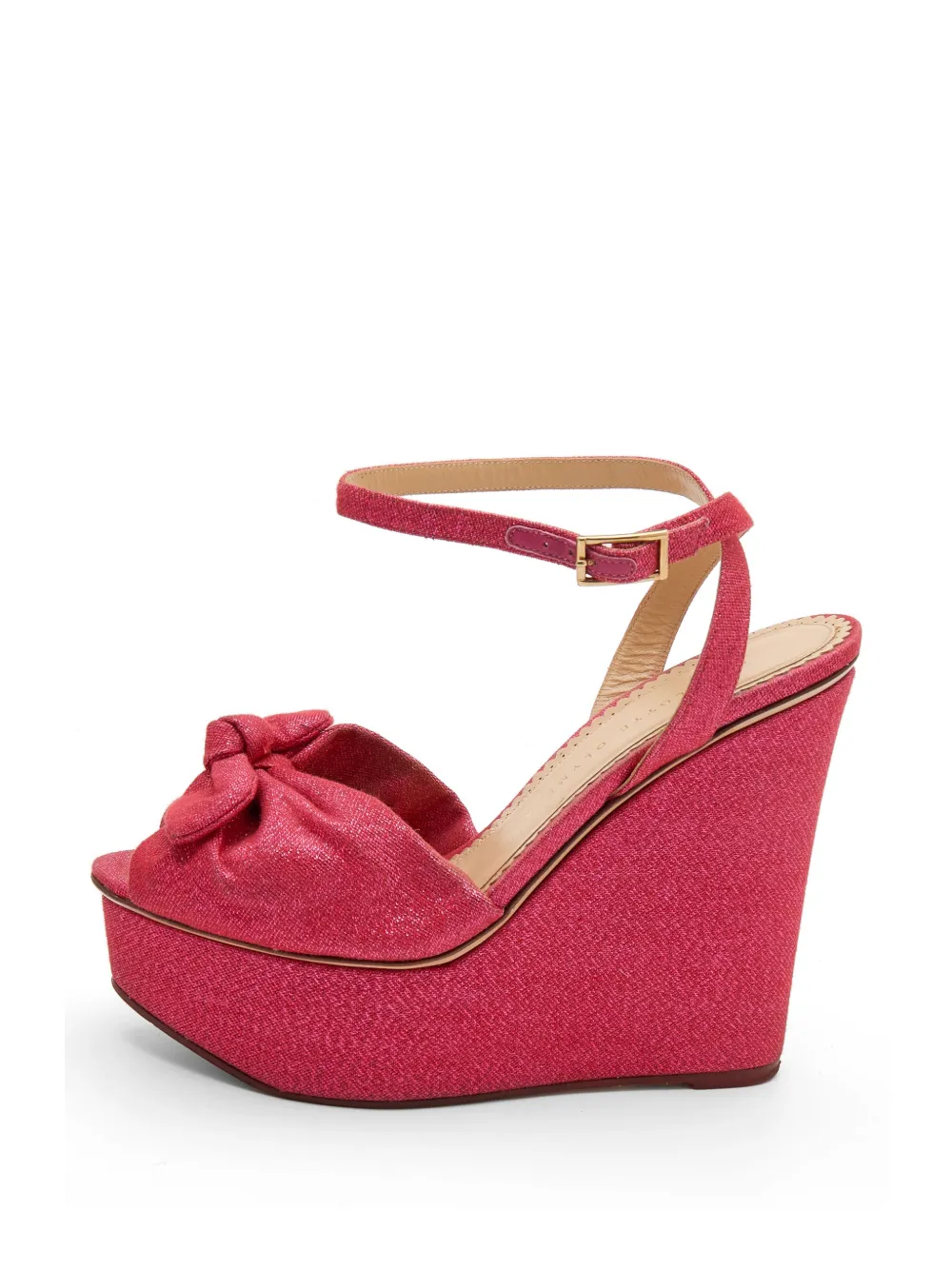 Charlotte Olympia glitter bow-detail wedge sandals - Rosa