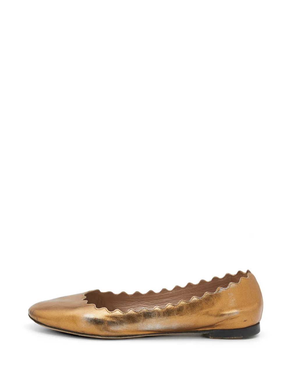 Chloé Pre-Owned Lauren scalloped leather ballet flats - Oro