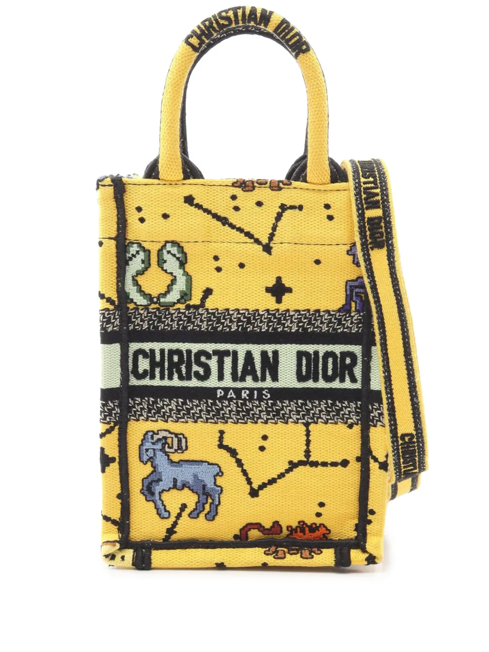 Christian Dior Pre-Owned 2010-2026 Mini Embroidered Canvas Vertical Book Tote satchel - Yellow