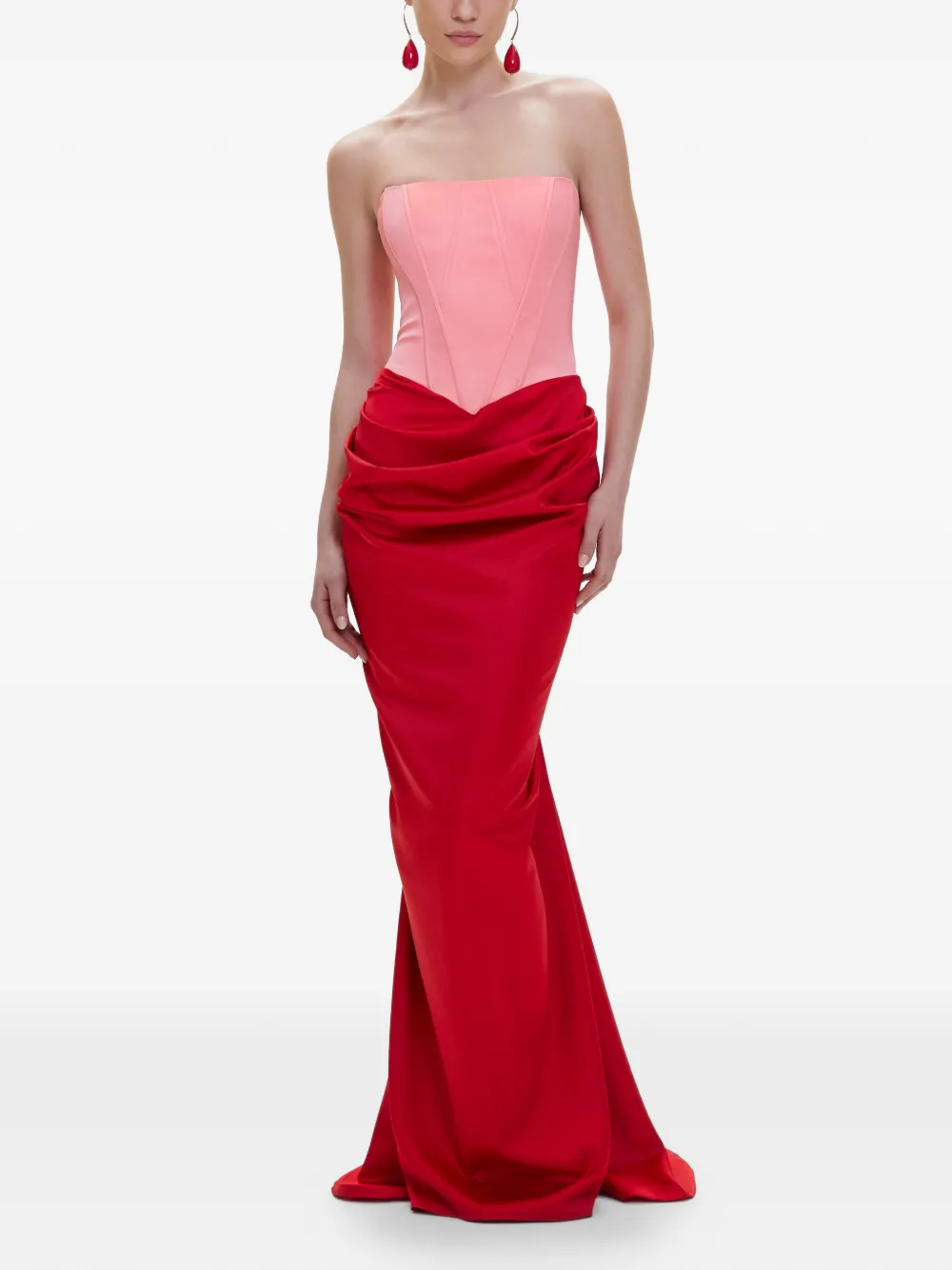 V:PM ATELIER Flavia gedrapeerde maxi-jurk met korset-stijl Rood
