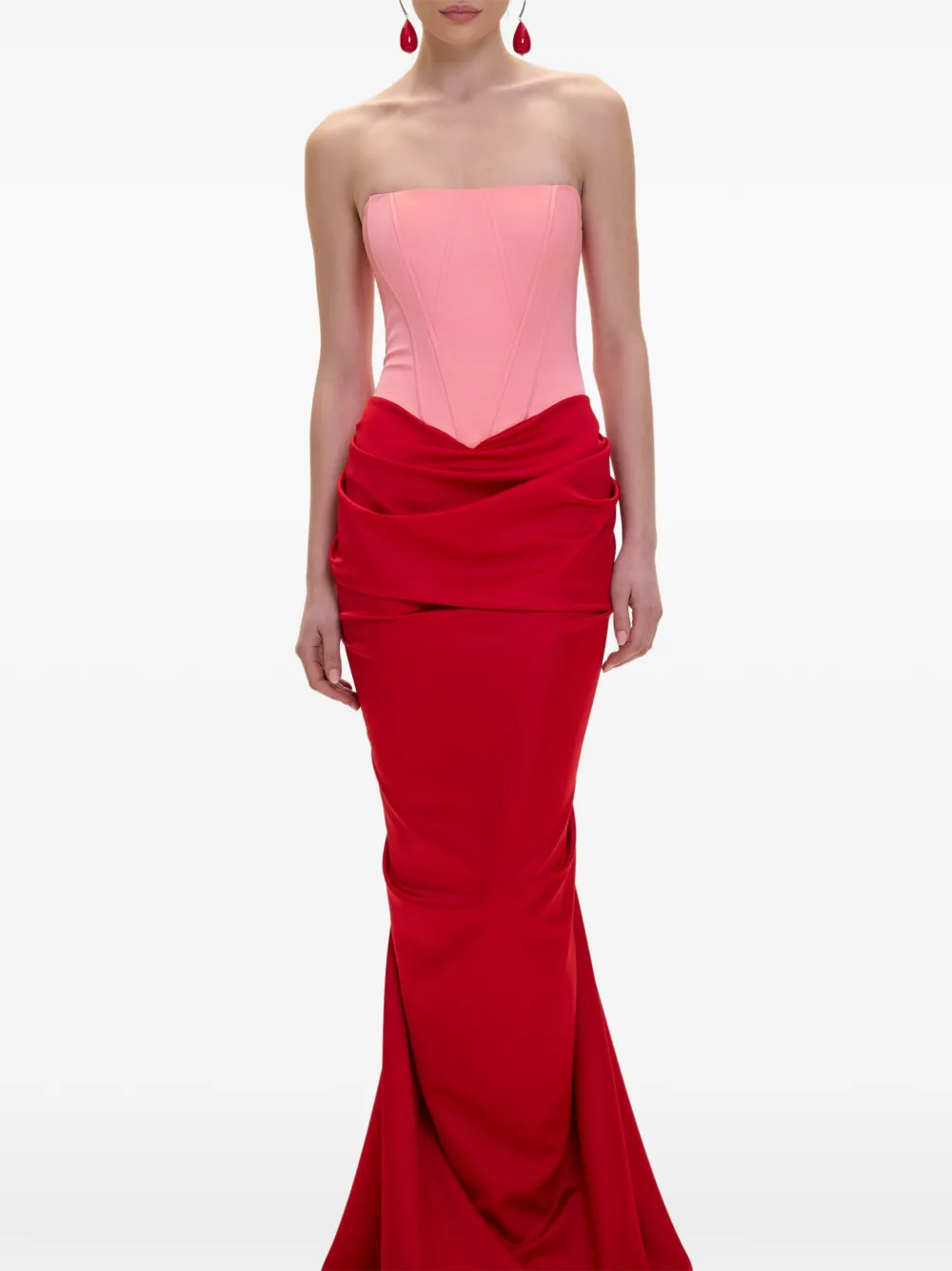 V:PM ATELIER Flavia gedrapeerde maxi-jurk met korset-stijl Rood