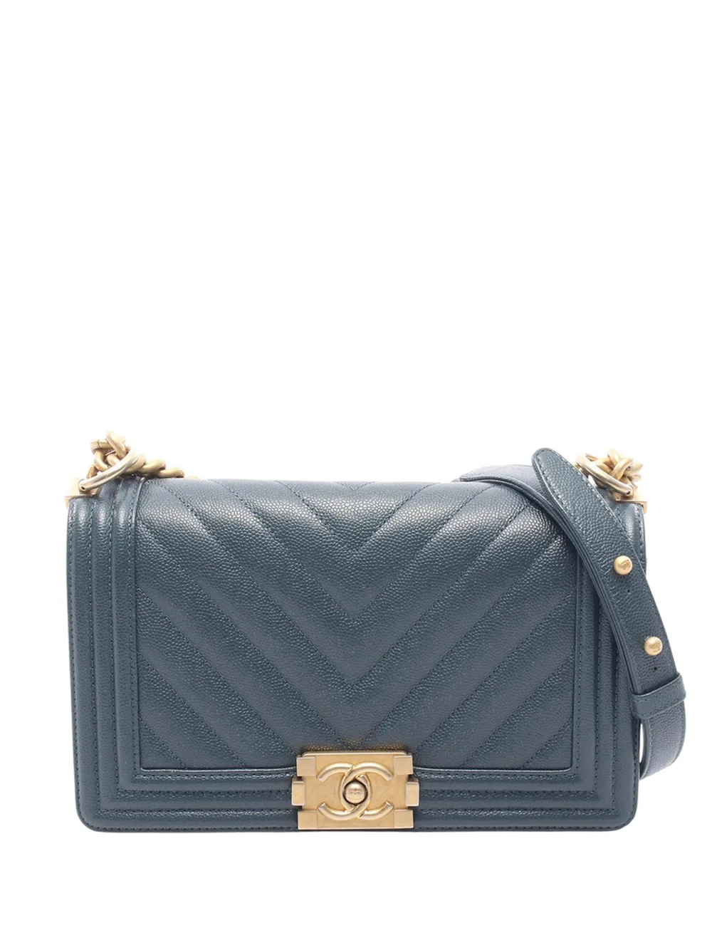 CHANEL Pre-Owned 2018 Old Medium Chevron Caviar Boy Flap crossbody bag - Blau