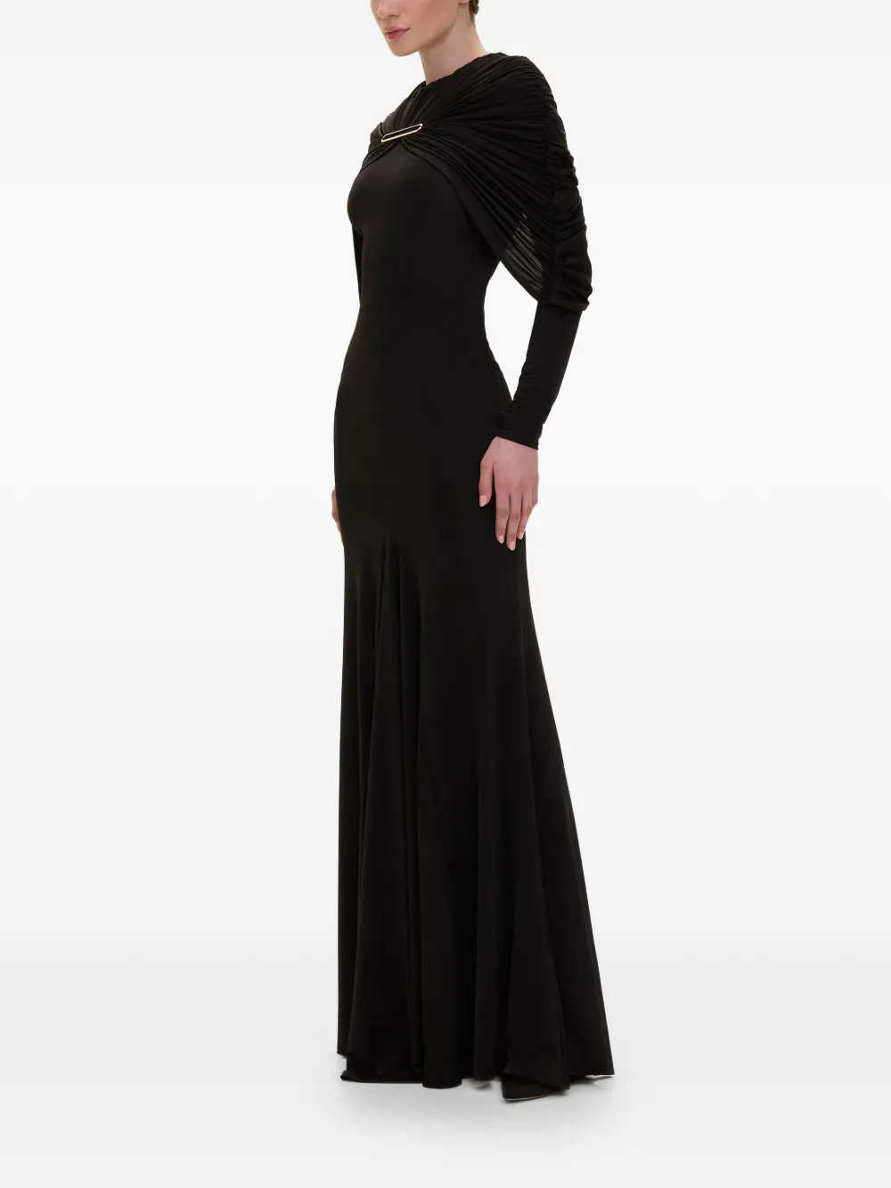 V:PM ATELIER Anais maxi-jurk met geplooide cape Zwart