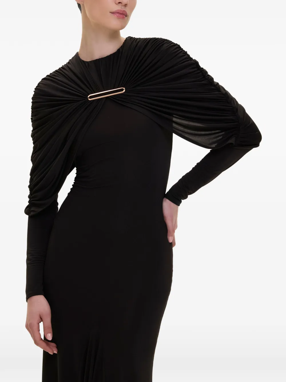 V:PM ATELIER Anais maxi-jurk met geplooide cape Zwart