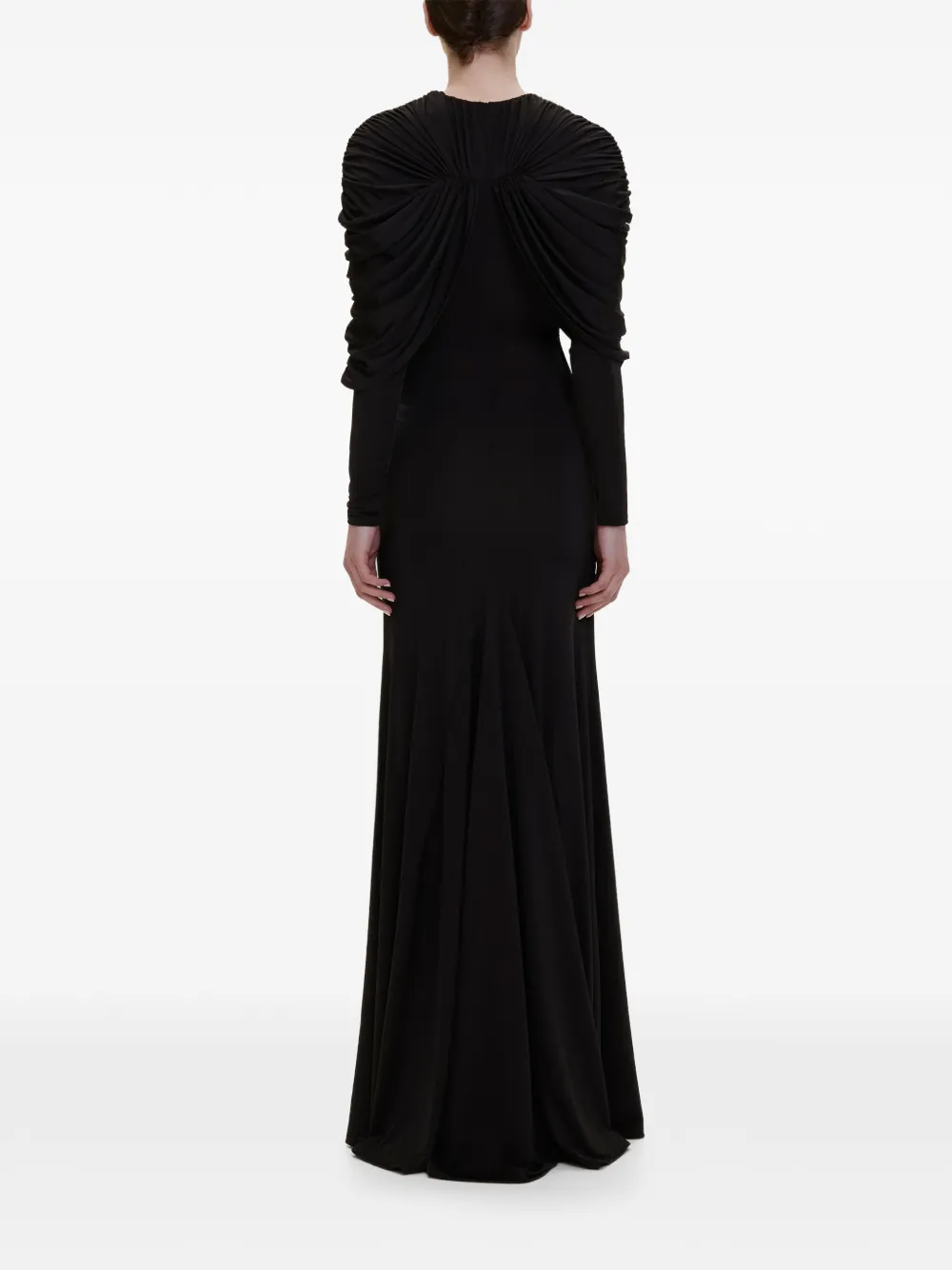 V:PM ATELIER Anais maxi-jurk met geplooide cape Zwart