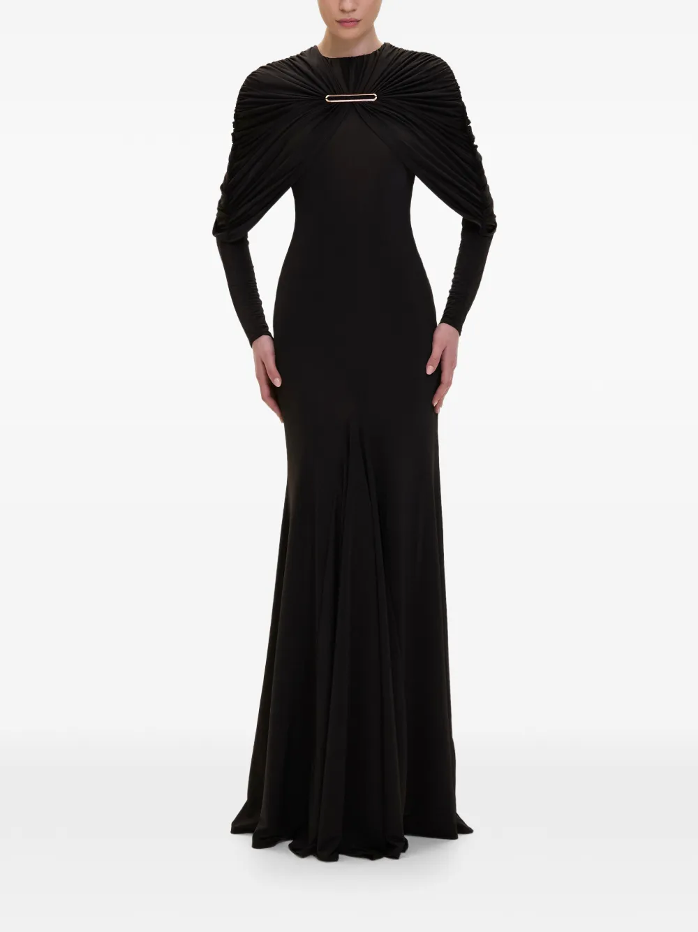 V:PM ATELIER Anais maxi-jurk met geplooide cape Zwart