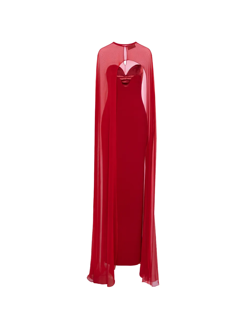 V:PM ATELIER Sindel velvet-panel cape maxi dress - Red