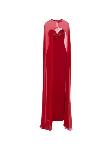 V:PM ATELIER Sindel velvet-panel cape maxi dress