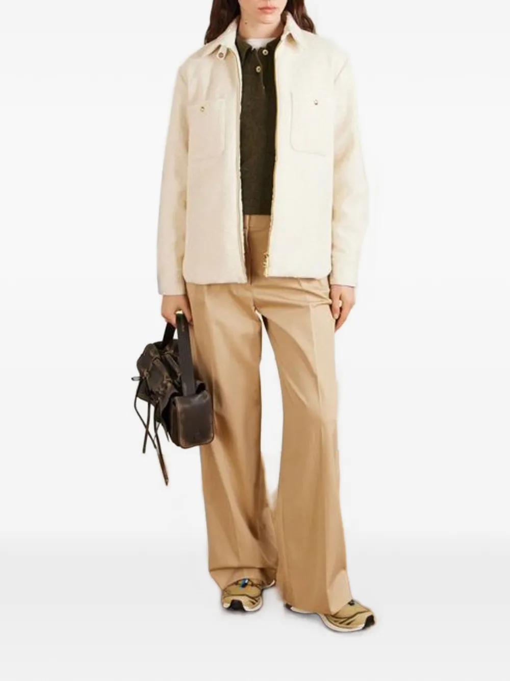 Moncler Gabardine pantalon met wijde pijpen Beige