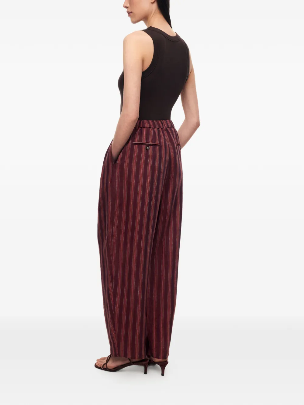 12 STOREEZ Sorbet gestreepte linnen broek Rood