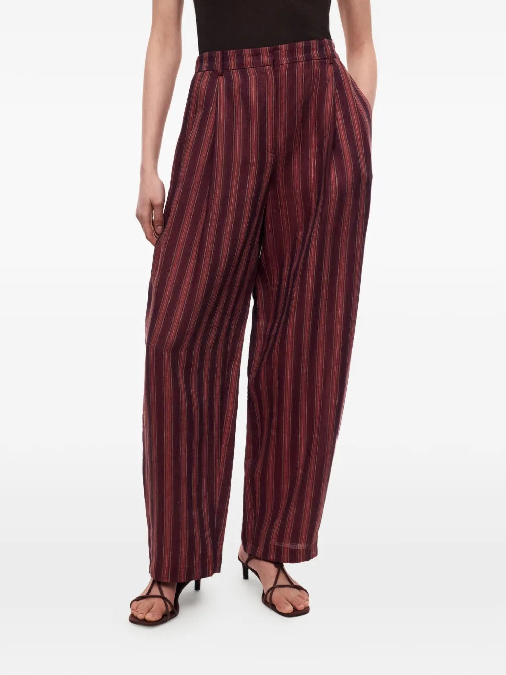 12 STOREEZ Sorbet gestreepte linnen broek Rood