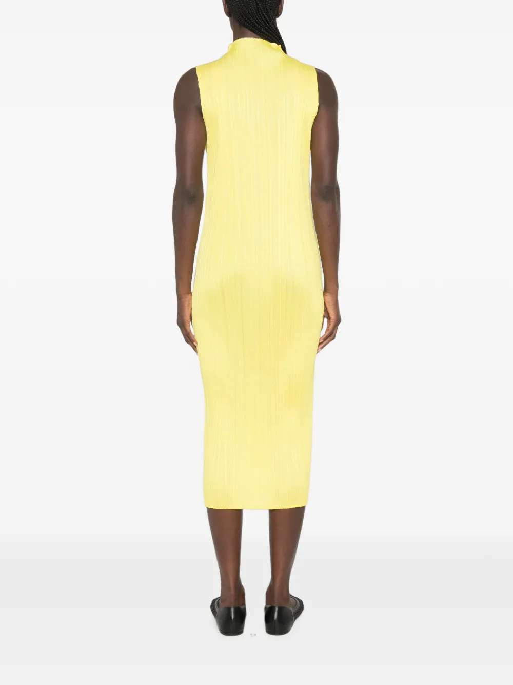 Pleats Please Issey Miyake Geplooide mouwloze midi-jurk Geel
