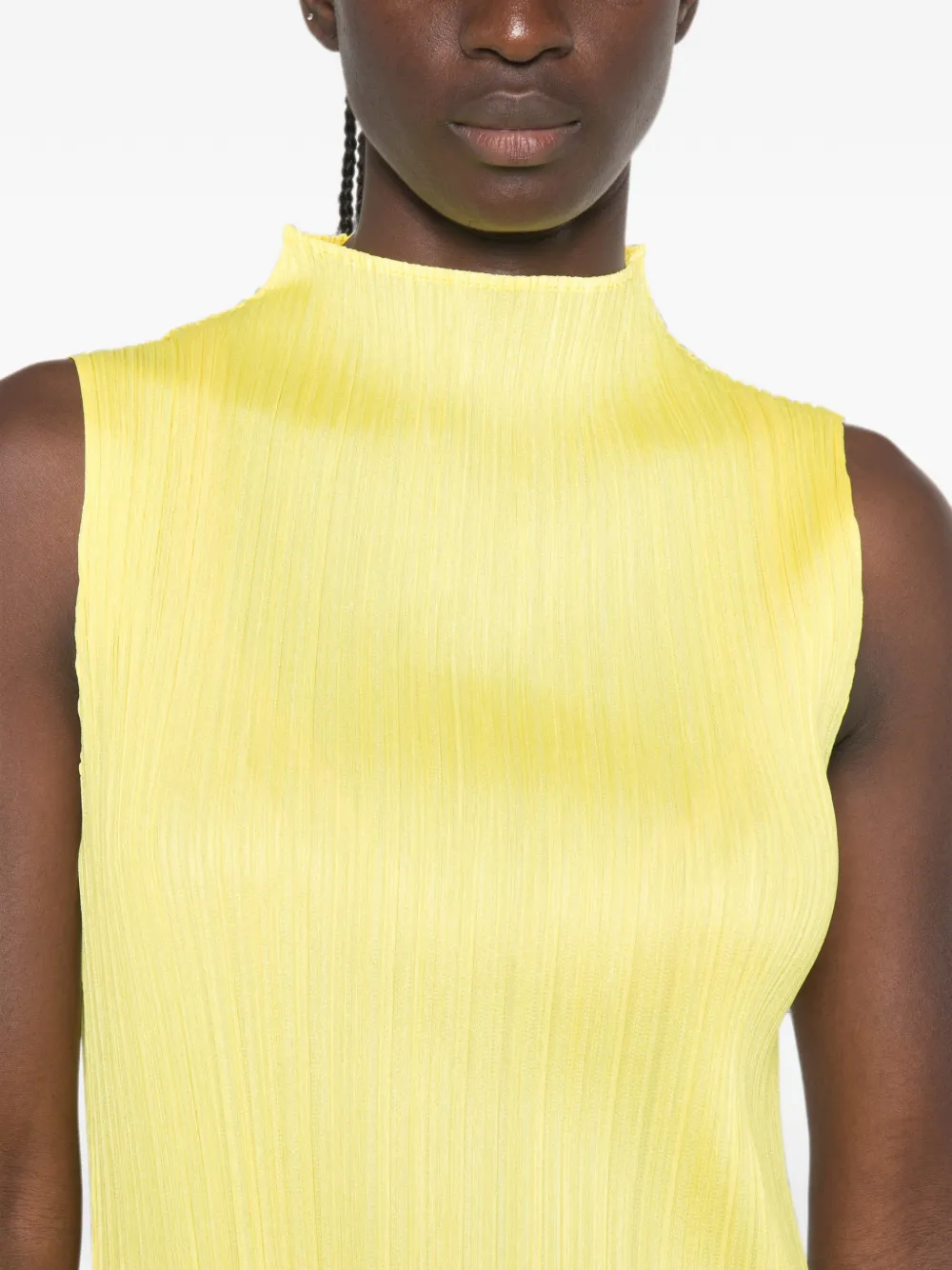 Pleats Please Issey Miyake Geplooide mouwloze midi-jurk Geel