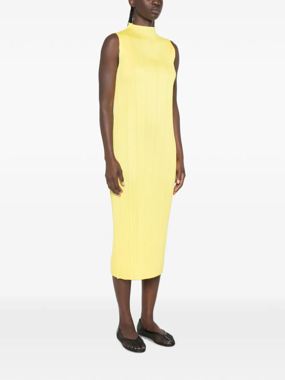 Pleats Please Issey Miyake Geplooide mouwloze midi-jurk Geel